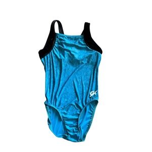 GK Teal Blue and Black velvet One-Piece Leotard Adult Small